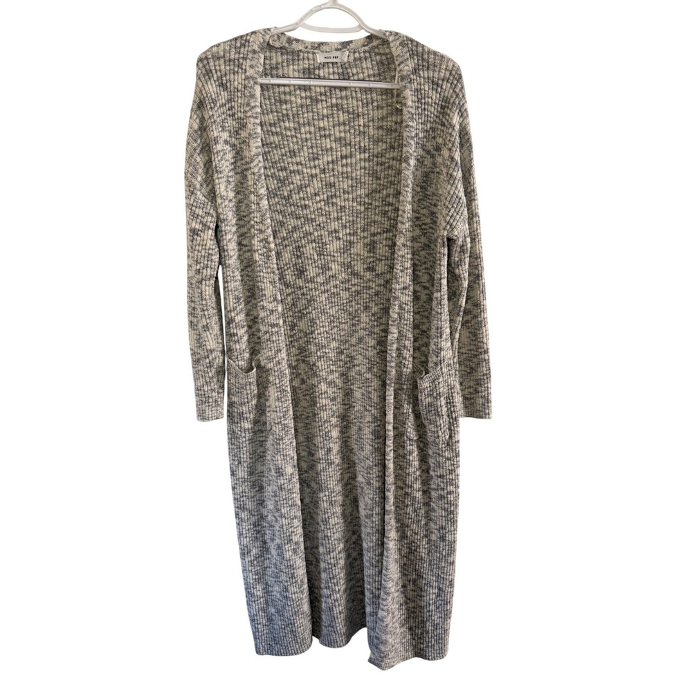 MOD REF Ribbed Duster‎ Cardigan Sweater Open Front Pockets Womens Medium Cozy